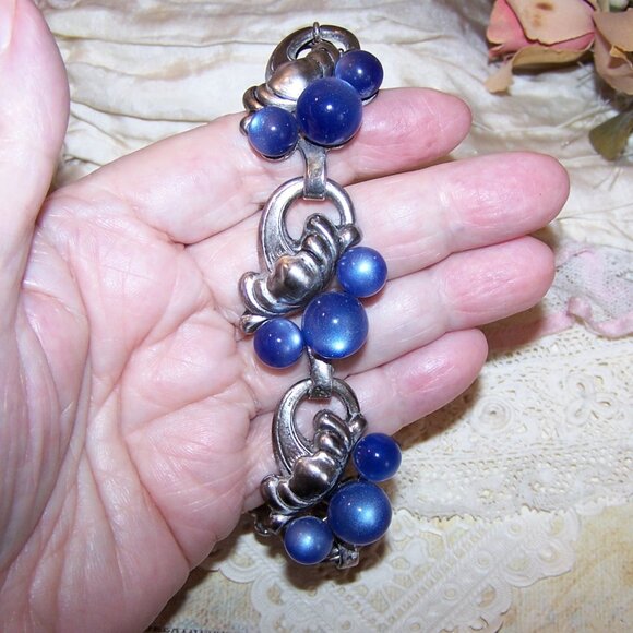 Taylord Sterling Silver Blue Moonglow Bead Link Bracelet - 7.25" Long - Picture 6 of 9